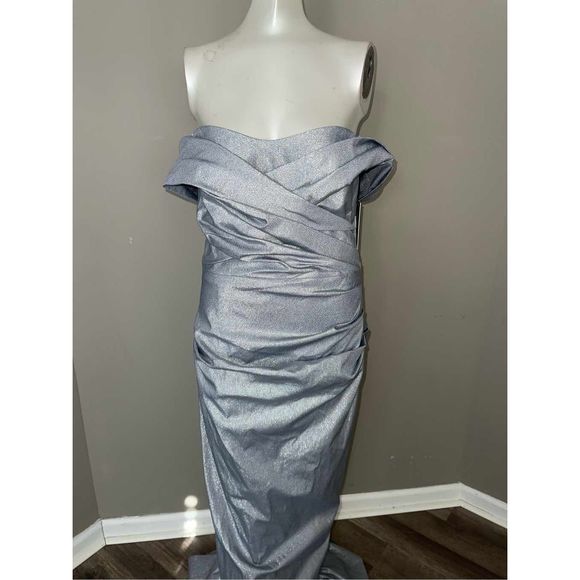 Teri Jon by Rickie Freeman Metallic Column Gown US 14 $700 - Picture 7 of 10